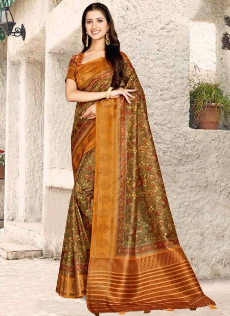 Yellow Colour Mintorsi Charming New Latest Designer Printed Tusser Banarasi weave Saree Collection 27601